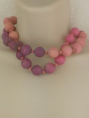 Two Matte Pink & Purple Practically Identical Wood Bead Choker Necklaces